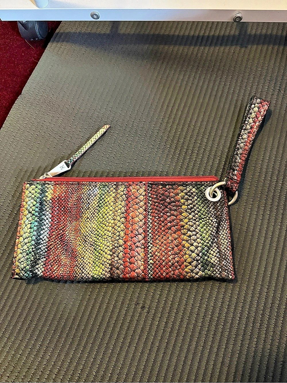 HOBO Vida Red Rainbow Snake Embossed Leather Wristlet Wallet Organizer